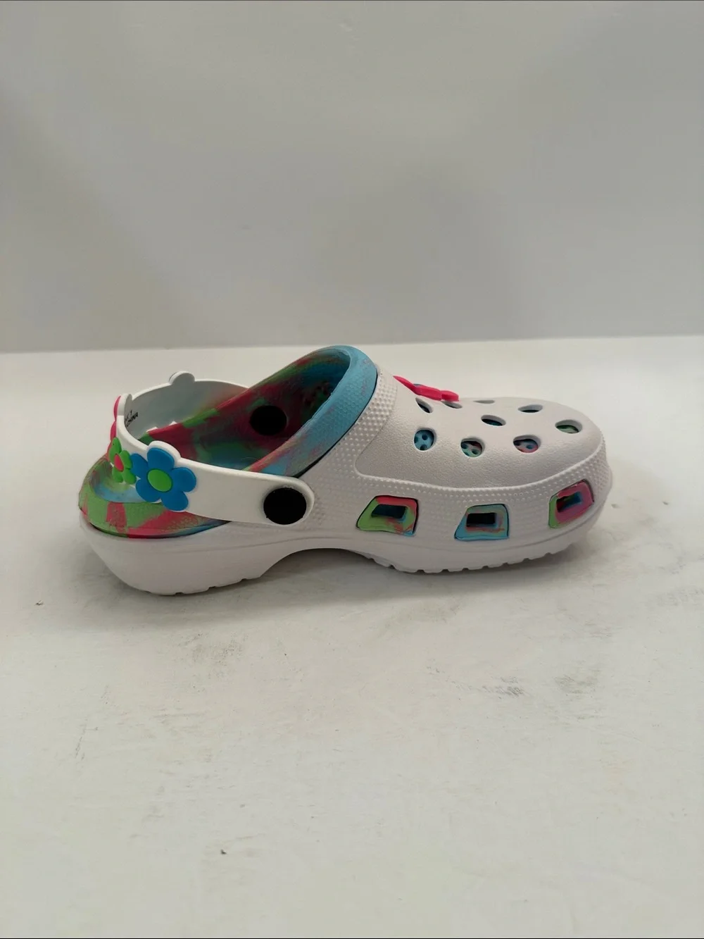 Kids White Floral Clog Sandals with Tie-Dye Insole Size 1